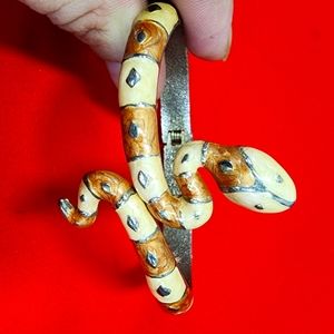 Brown And Tan Snake Hinged Bracelet W Silver Details